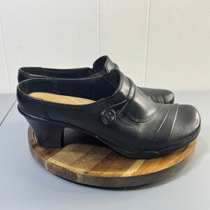 Drexlite Leather Classics Black Slip On Mule Heel Shoes Womens Size 7.5 Y2K Boho